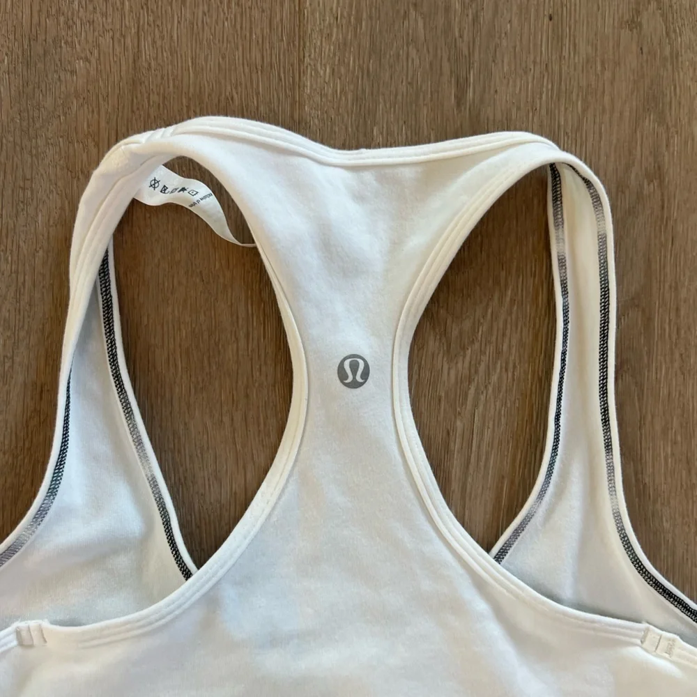 Lululemon White Racer Back Tank Top with Blue Text SXSW Austin